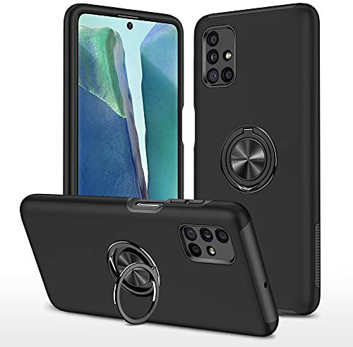 Kainevy For Samsung Galaxy A51 Case with Ring Holder Magnetic Mobile Phone Case Samsung A51 Case Shockproof with Kickstand Metal Military 360° All-Round Protection Case Pink for Women Men (Black)