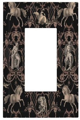 Xuejiaku Vintage Antica Grecia Cavallo Donna Damascato 1 Gang Rocker Interruttore Della Luce Coperture Singola Decora Presa Piastra Da Parete Decora Placca Decorativa Frontale Placca GFCI per