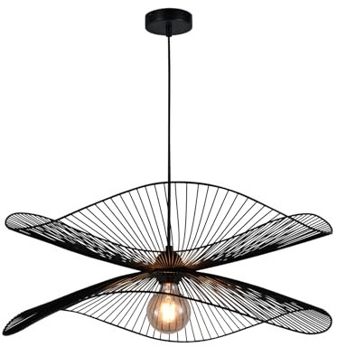 LQWELL® LED Pendellampe Schwarz Hut Linie, Retro Hängelampe Hängeleuchte E27 Vertigo Lampe Höhenverstellbare Kronleuchter für Wohnzimmer Schlafzimmer Esszimmer Cafés Studio Bartheke Dekor