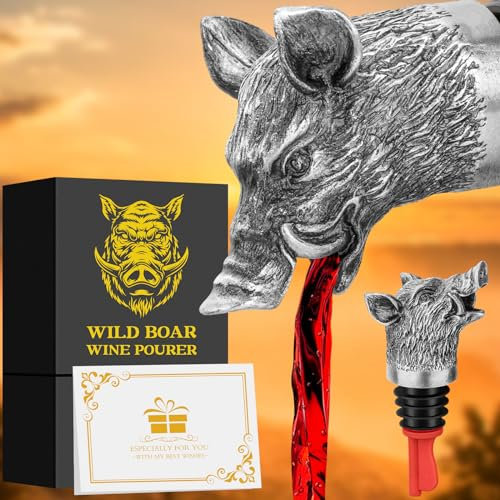 LULLEA Wildschweinkopf 2-in-1 Weinbelüfter Flaschenausgießer und Stopper für Männer und Frauen, Jagdgeschenke für Jäger, Likörflaschenausgießer, Ausgießer für Alkohol-Spirituosen, Weinsparer