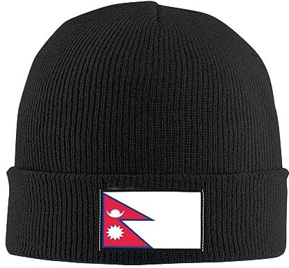 FJQWKLF Beanie-Mütze mit Nepal-Flagge, warme, grobe Zopfmustermütze, lässige Totenkopfmütze für Damen und Herren, Schwarz