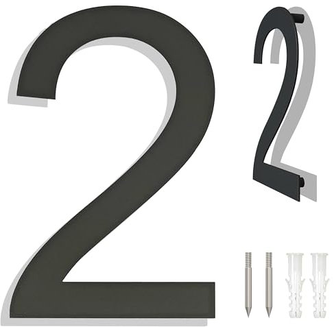 Ywonoby numéros de maison - grands numéros de maison en acier inoxydable brossé, numéros de porte, plaque adresse - moderne flottant noir RAL 7016 numéros de maison-6 pouces 152mm hauteur-numéro 2