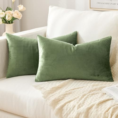 Slozzi 2er Set Samt Kissenbezüge Haushalt Dekokissen Dekorative Kissenhülle Weich Sofakissen für Sofa Schlafzimmer Wohnzimmer 30x50 cm Grün