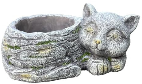 KERALI Pflanzgefäß für Gartenkatze, bunte schlafende Katze, Harz-Töpfe für Pflanzen, wasserdichter Übertopf für den Außenbereich, lustiger Tier-Pflanztopf für Garten, wetterfester Harz-Pflanztopf für