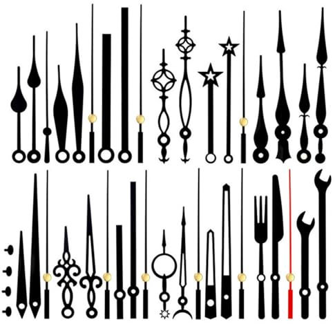 YOCDNOV 14 Stile Schwarze Wanduhrzeiger Kit für kleine und große Uhr- Ersatz-Metall-Uhrzeiger für Quarz-Uhrwerk, Kurze Uhrzeiger, Lange Schlosszeiger, für DIY Reparatur Ersatz