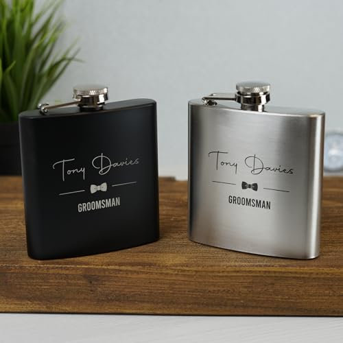 Personalised Engraved Hip Flask Custom 6oz Hipflask Wedding Gift Idea, Fathers Day, Groomsmen, Best Man, Favours (Style 4)