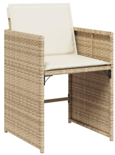 vidaXL Gartenstühle 4 STK., Gartenstuhl mit Kissen, Gartensessel Stuhl für Garten Balkon Terrasse, Sessel Stuhlset Gartenmöbel, Beige Poly Rattan