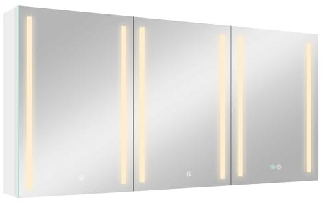Generisch Badezimmerschrank,60x30 Zoll LED-Badezimmer-Medizinschrank, Oberflächenmontage, Doppeltür, beleuchteter Medizinschrank, für Badezimmer mit Spiegelbeschlagschutz, Dimmer, Weiß