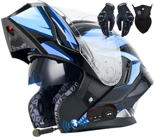 Letetexi Bluetooth Casque Moto Modulable Anti-buée Visière Casques Scooter Chopper ECE Homologué Casques Intégraux Flip-Up Anti-Collision Casque Integral Moto pour Locomotive Homme Femme