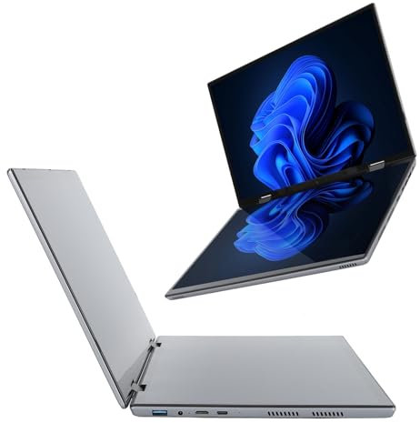Laptop Doppio Schermo da 14 Pollici, Notebook Doppio Touchscreen HD 2,2K, SSD da 16 GB 512 GB, Tastiera Touch Virtuale, per CPU Celeron 12 Generazione 4 (Spina
