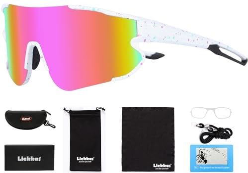 Liekkas Polarised Sports Sunglasses For Men Women Lightweight Running Cricket Cycling Glasses UV Protection White Pink