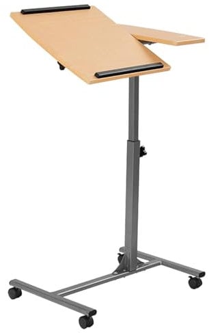 SFAREST Mobile Laptop Table, Height Adjustable Sit Stand Desk with Wheels & Tilting Desktop, Overbed Laptop Cart Stand Writing Computer Workstation for Living Room Bedroom Office