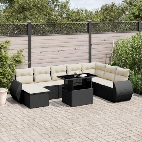 Gecheer 9-TLG. Gartenlounge Set Rattan, Balkonlounge, Terrassen Sofa Wetterfest, Loungemöbel Outdoor, Lounge Sofa Gartenmöbel, Polyrattan Gartensofa Lounge, Kissen, Poly Rattan