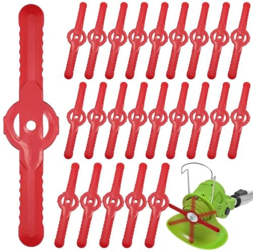 HJUWANG Plastic Strimmer Blades, 50Pcs Grass Trimmer Replacement Blades, 135mm Garden Mower Replacement Blades for Lawn Orchard (Red)