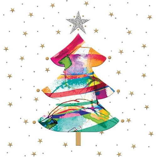 20 Servietten Weihnachten Bunter Weihnachtsbaum als Tischdeko. Papierservietten mit Motiv. Auch für Decoupage und Serviettentechnik 33x33cm