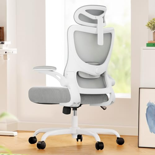 Marsail Ergonomischer Bürostuhl: Büro-Computer-Schreibtischstuhl mit hoher Rückenlehne aus Netzstoff und verstellbarer Lendenwirbelstütze, Rollstuhl, Drehstuhl mit Rollen, 3D-Armlehnen und Kopfstütze