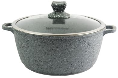 Priceless Homeware Stock Pot Induction Non-Stick Cooking Pots with Tempered Glass Lid Stockpots Cookware Casserole Pot Aluminium Pots for Cooking Stew pots (Grey, 28cm)