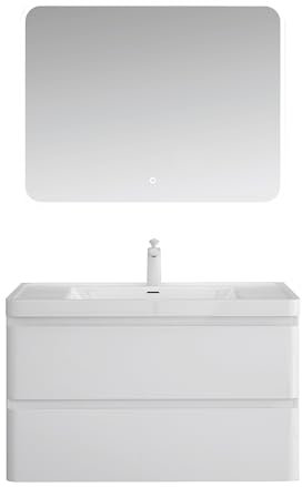 Mai & Mai Meuble de Salle de Bain Suspendu 90x48x55cm avec 2 Tiroirs et Lavabo Meuble sous Lavabo Blanc Lucca
