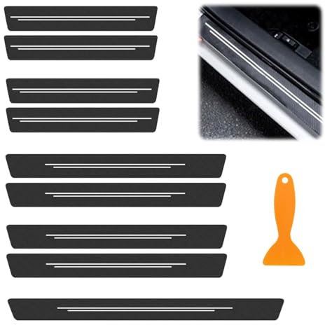 Wjelet 10 Pcs Car Door Sill Protector Set, Scratch Resistant Sill Protectors with Carbon Fiber Design, Universal Fit for Most Vehicles, Durable Scratch Resistant Door Sill Protective Film