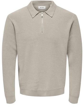 Only & Sons Herren Onsmatteo Ls Zip Polo Noos, Silver Lining, XL EU