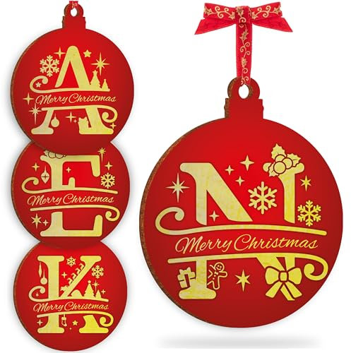 Initial Ornament for Christmas Tree Decorations - 12x10cm - Xmas Wooden Hanging Green Baubles, Christma Family Tree Gifts C3 (Initial #N)
