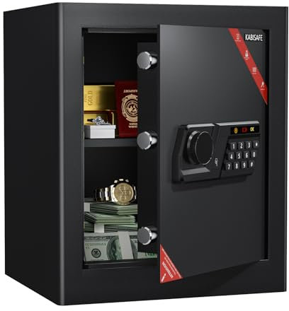 KABISAFE Safe Tresor für Zuhause, 45L Großer Möbeltresor Elektronischer Safe mit Zahlenschloss & Schlüssel, Geldtresor Wandtresor für Gold Schmuck Dokumente Medikamente