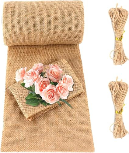 Chemin de Table en Toile de Jute - 10 m x 30 cm - Beige - Rouleau de Chemin de Table en Jute Naturelle - pour décoration de Table de Mariage, Communion et baptême - Résistant et respectueux de