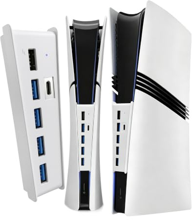 Joso 6 Port USB Hub für PS5 Pro/Slim, USB High-Speed Expansion Hub Ladegerät Splitter Kompatibel mit PlayStation 5 Slim/PS5 Pro, Extender Adapter 4 USB + 1 USB Ladeanschluss + 1 Typ C Port