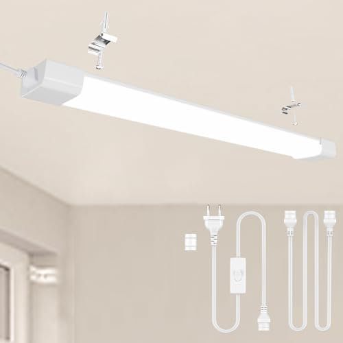 Modlicht LED Feuchtraumleuchte 150CM mit Stecker Plug, 45W 4000k Neutralweiß 5000Lumen Verbindbar Deckenleuchte Feuchtraum Flach, Werkstattlampe Wasserfest IP65 Wannenleuchte für Keller Garage