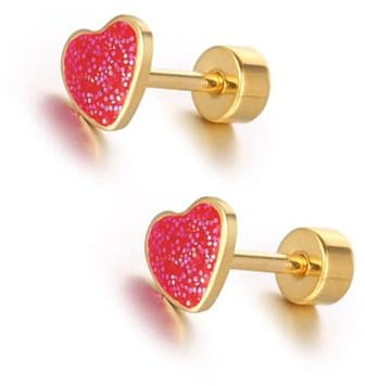 SIXDUTON Ohrringe Herz für Damen, 14K Gold Hypoallergen Liebes-ohrringe Zierlich Herzförmigen Geschenk für Frauen Freundin Mama Mädchen (Rot)