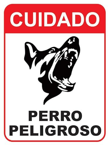 2 Unidades RELIEVE Cartel Perro Peligroso | 21x28 cm Calidad AAA+| Aluminio Lacado | Grosor 0.8 mm | Señal Cuidado | Impresión UV | Interior Y Exterior | Ojales Sujeccion