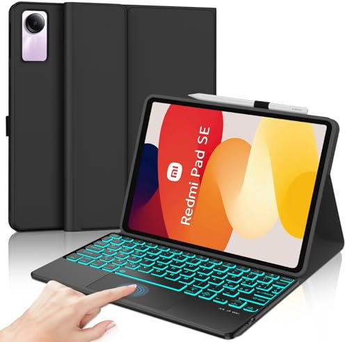 IVEOPPE Tastiera Xiaomi Redmi Pad SE 11 2023 con Touchpad, Cover Tastiera Trackpad Bluetooth Senza fili Staccabile Magnetica Italiano QWERTY 7 Colori Illuminato per Redmi pad SE 11 Pollici, Nero