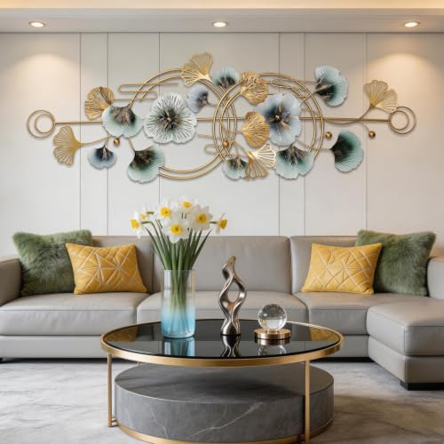 WUDLEP Ginkgo Biloba Wandschmuck aus Metall, 3D-Dimensionale Metallskulptur | 127 × 50 cm Ginkgo Biloba Wohnzimmer Wanddekoration, großes Wohnzimmer und Wohnkultur