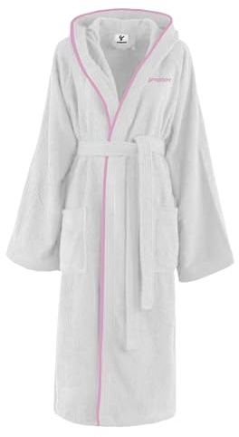 FREDDY Accappatoio Uomo Donna Unisex in Spugna 100% Cotone 400 gsm – Accappatoio ROSA ANTICO con Cappuccio, Tasche e Cintura – Morbido, Assorbente e Bordato con Logo Ricamato