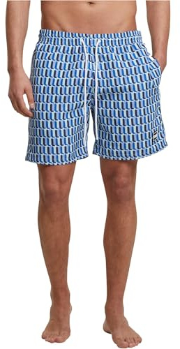 Urban Classics Herren Swim Shorts – Schnelltrocknende Badehose mit Innenslip und Taschen für Strand Pool Urlaub und sportliche Aktivitäten,Blue Retro Pattern,4XL