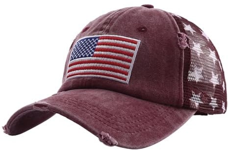 Baseball-Kappe USA Flagge Trucker Mesh Cap Mütze Baumwoll Basecap verstellbare Schirmmütze Hip-Hop Hut Sonnenhut Baseballkappe Sporthut mit American Flag für Männer und Frauen