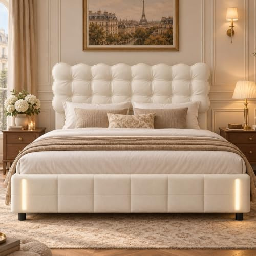 DULRLLY Polsterbett Doppelbett 160 x 200 cm, Bett mit Lattenrost und LED Beleuchtung, Stauraumbett mit Hydraulisch Jugendbett Bettgestell Bettkasten, ohne Matratze,Samt