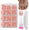Fake Toe Nails Set - 240Pcs Square False Toenails Short - Nude Pink French Tip Toe Nails in 12 Sizes - Light Weight Fake Toenails with Glue, File and Pusher