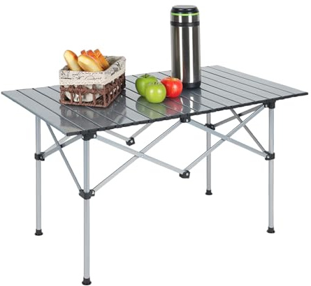 Relaxdays Camping Table, Folding, HWD: 55 x 95 x 53 cm, Travel & Picnic, Portable Outdoor Furniture, Steel, Silver