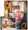 Flamingo auf Toilette Puzzle für Erwachsene 1000 Teile Lustiges Tier mit Brille Lesen Zeitung Puzzle, Quirky Badezimmer Dekor Sonnenblumen Entspannende Puzzles Spaß Herausforderung Geschenk für