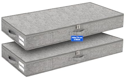 Unterbettboxen mit Deckel, 85 x 40 x 10 cm, formstabil, 2er-Set, Grau | PP-Innenverstärkung, 2-Wege-Reißverschluss, 3 Tragegriffe, flaches Design, für Kleidung und Bettwäsche