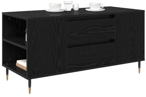 vidaXL Coffee Table Black oak 102 x 44.5 x 50 cm Engineered wood, Rustic Coffee Table, Rectangular Design, Durable Storage, Low for Living Room, Functional Accent, Wooden Finish