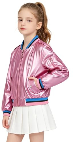 LOLANTA Giacca Bomber Metallizzata per Bambina, Leggera con Cerniera e Tasche per Carnevale e Feste 4-12 Anni
