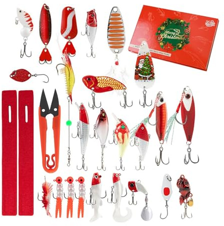 Adventskalender Angeln, Box mit 24 Ködern, Adventskalender Weihnachten 2025 | Angelset für Männer, Jugendliche, Vater, Freund, Wasserarten