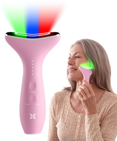 REVO Genie Facial Massager for Face and Neck, LED Beauty Device with Heat and Vibration, Depuffing Sculpting Tool with Red Blue Green Light Modes for Skincare Routine