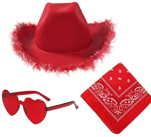 SYTTNUM Cowboy Damen Verstellbar, Cowboyhut Accessories Set, Westernhut 3pcs, Ideal für Rollenspiele auf Partys und Karnevalsveranstaltungen, ein Geburtstagsgeschenk für Mädchen
