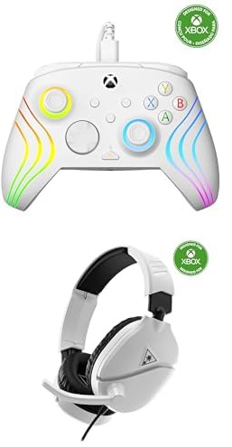 Turtle Beach Bundle of Afterglow Wave White Gaming Controller + Recon 70 White Xbox Wired Gaming Headset - Both officially licensed for Xbox Series X or S and Xbox One
