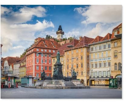 Puzzle 1000 Teile für Erwachsene，Historische Stadt Graz mit berühmtem Grazer Uhrenturm, Österreich，Impossible Geschicklichkeitsspiel für Die Ganze Familie, Farbenfrohes Legespiel-B78