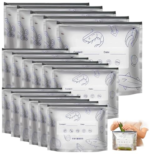60Pcs Aluminum Foil Fresh-Keeping Bags 3 Sizes Reusable Aluminum Sealable Storage Stand Up Foil Bag with Label and Zip Lock for Food Vegetable Fruit Meat