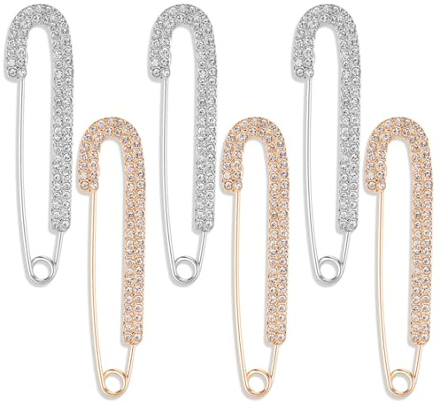 SHENLIU 6 stycken broscher nålar för kvinnor, strass säkerhetsnålar guld silver förminska säkerhetsnålar damer dragnål för pullover klämma halsduk klämma kofta klänning brosch